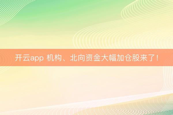 开云app 机构、北向资金大幅加仓股来了！