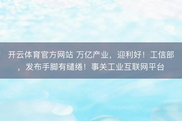 开云体育官方网站 万亿产业，迎利好！工信部，发布手脚有缱绻！事关工业互联网平台