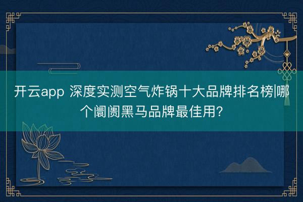 开云app 深度实测空气炸锅十大品牌排名榜|哪个阛阓黑马品牌最佳用?