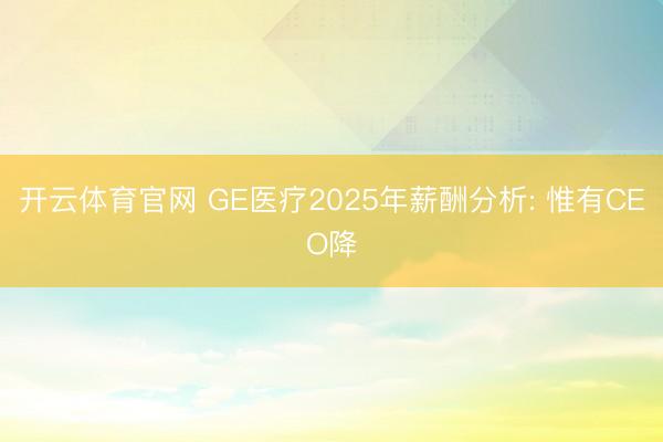 开云体育官网 GE医疗2025年薪酬分析: 惟有CEO降